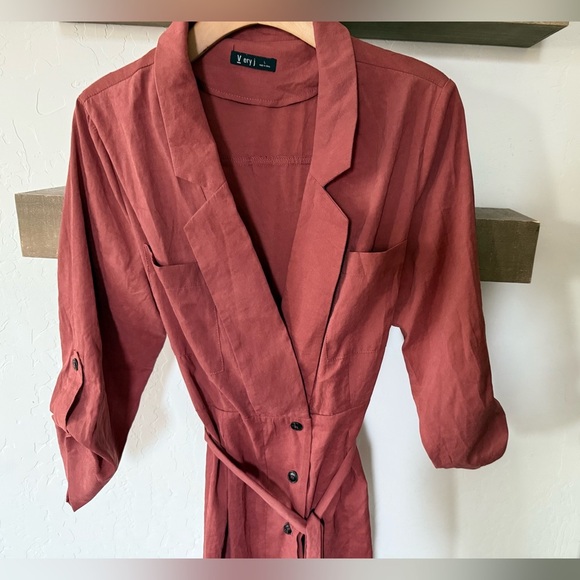Very J|Burnt orange rust button down midi dress,collar blazer style•••LARGE,Fall - Picture 2 of 11